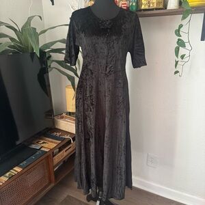 Vintage 90’s Tabrizi Black Crushed Velvet  Maxi Dress